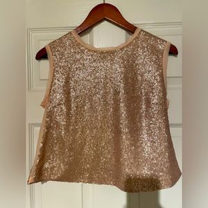 Blush sequined cropped sleeveless top